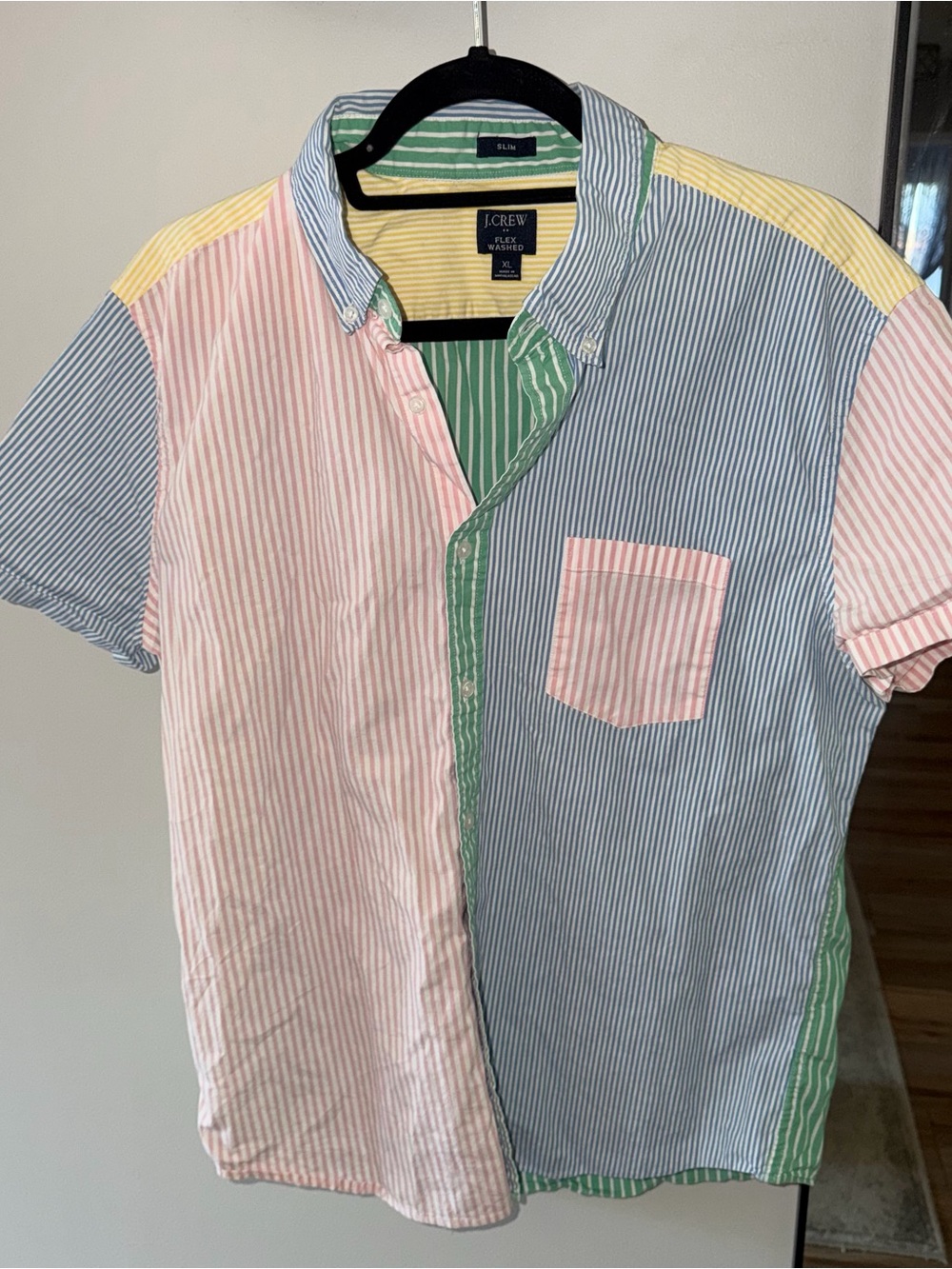 J Crew Mens Shirt XL Multicolor Flex Washed Color Block Pastel Slim Button Down